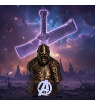 Riva Self Thanos 3D Büst Figür - Sonsuzluk Eldivenli Bronz Renk Özel Tasarım (Beyaz-Bronz)