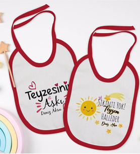 BK Kids Kişiye Özel Teyze Tasarımlı 2’li Kırmızı Mama Önlüğü-3