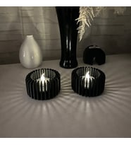 3D Baskı Modern Çizgili Mumluk - Tealight Mumluk (1 Adet)-Siyah