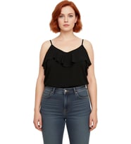 Kadın Büyük Beden V Yaka Volanlı Askılı Dokuma Bluz Günlük Tarzı Cool Comfort Koleksiyonu İçin