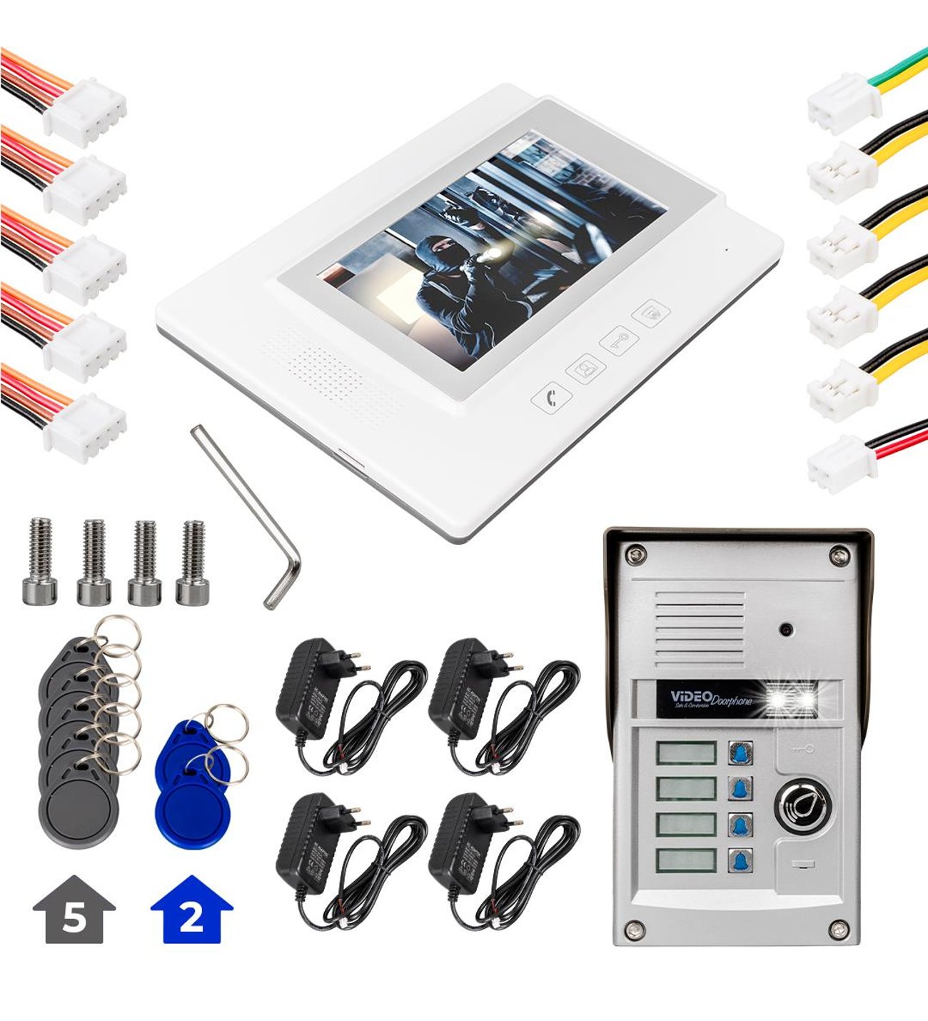 Powermaster Görüntülü Kapı Zili Intercom 4 Dairelik Diafon