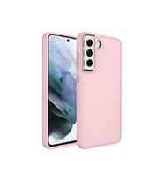 Samsung Galaxy S21 FE Uyumlu Kılıf Metal Çerçeve ve Buton Tasarımlı Silikon Zore Luna Kapak (Pembe)