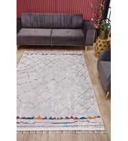Dijital Kaymaz Yıkanabilir Krem Geometrik Salon Halısı Mutfak Halısı Koridor Halısı Yolluk HLN5049