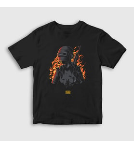 Presmono Unisex Çocuk Siyah Alevler Pubg T-Shirt 29809tt