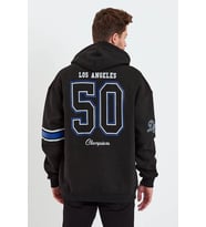 Erkek 3 İplik Pamuklu Kapüşonlu Baskılı Cepli Oversize Sweatshirt Hoodie - Siyah