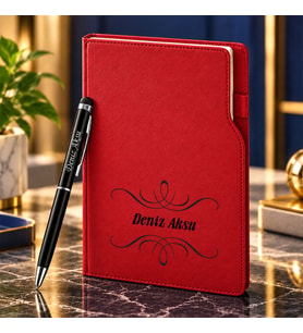 BK Gift Kişiye Özel 374 Termo Deri Tarihli Ajanda & Siyah Touch Pen Tükenmez Kalem-1