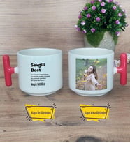 Sevgili Dost Kupa Bardak Fotoğraflı T Kırmızı Kulplu Arkadaşa Hediye, Dosta Hediye