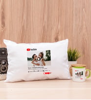 Kişiye Özel Youtube Tasarım Fotoğraflı Dikdörtgen Yastık ve Yeşil Kupa