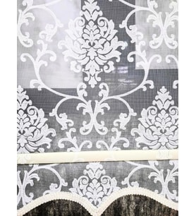 BBB Simli Damask Desenli Çift Mekanizmalı Tül Stor Perde Ekru MT1018S