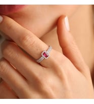 Beyaz Altın Baget Yüzük Ruby (Çok Renkli)