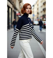 Kadın Oversize Dik Yaka Çizgili Triko Kazak Düşük Kollu Crop Kesim Günlük Şık Kış Stili Kaliteli