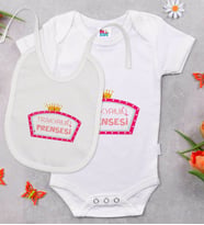 BK Kids Trakyanın Prensesi Tasarımlı Beyaz Bebek Body Zıbın ve Mama Önlüğü Hediye Seti-1