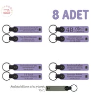 Yaz Kampına Katılan Öğrencilere Özel, 8'li Set, İsme Özel Hatıra Deri Anahtarlık, Mor Menekşe & Gri (Lila - Mor)