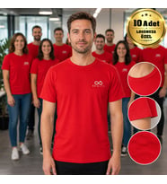 Logonuza Özel 10 Adet Kırmızı Promosyon Tişört - Pamuk Unisex Kullan At Kurumsal Tişört