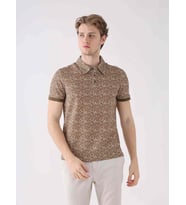 Dufy Kahverengi Erkek Ekstra Slim Fit Desenli Casual Polo Yaka Tshirt - 94301
