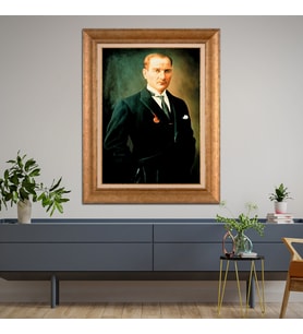 Altın Varaklı Çerçeveli Paspartulu Atatürk Tablo z4988 (Gold)