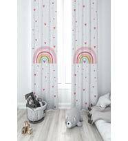 MEKTA HOME BEBEK VE ÇOCUK ODASI Gökkuşağı ve Kalp Desenli 2 Kanat Fon Perde