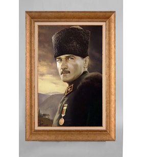 Altın Varaklı Çerçeveli Paspartulu Atatürk Tablo a654 (Gold)