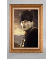 Altın Varaklı Çerçeveli Paspartulu Atatürk Tablo a654 (Gold)