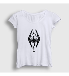 Presmono Kadın Beyaz Skyrim Oyun The Elder Scrolls V T-Shirt 432628tt (Beyaz)
