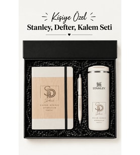 Kişiye Özel Hediye Seti Stanley Termos Defter & Kalem & Premium Hediye Seti Bej