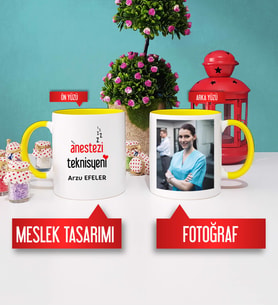Anestezi Teknikerine Hediye Anestezi Teknikeri Kupa Bardak Sarı Fotoğraflı