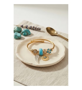 Mey İthalat® Mavi Renk Göz Model Gold Charmlı Bileklik