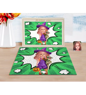 BK Gift Kişiye Özel Küçük Cadı Karikatürlü 1000 Parça Profesyonel Puzzle-1