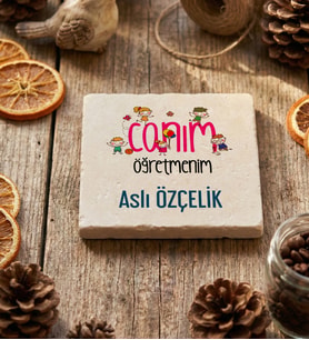 Kişiye Özel Canım Öğretmenim Bardak Altlığı Öğretmenler Günü Hediyesi (Krem)