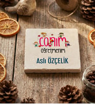 Kişiye Özel Canım Öğretmenim Bardak Altlığı Öğretmenler Günü Hediyesi (Krem)