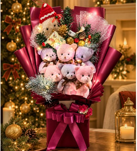 Yılbaşı Konsepti Noel Şapkalı Premium Ayıcıklı Çiçek Buketi / Yeniyıl Christmas için Sevgiliye, Eşe, Arkadaşa, Öğretmene ve Tüm sevdiklerinize  Hediyelik yılbaşı sürprizi