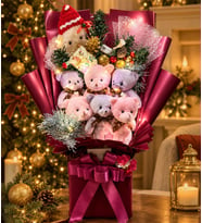 Yılbaşı Konsepti Noel Şapkalı Premium Ayıcıklı Çiçek Buketi / Yeniyıl Christmas için Sevgiliye, Eşe, Arkadaşa, Öğretmene ve Tüm sevdiklerinize  Hediyelik yılbaşı sürprizi