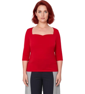 Kadın Vücuda Oturan Kalp Yaka Bluz Polyester Elastan Kumaşlı Truvakar Kol Detaylı Günlük Şık Stil