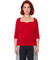 Kadın Vücuda Oturan Kalp Yaka Bluz Polyester Elastan Kumaşlı Truvakar Kol Detaylı Günlük Şık Stil