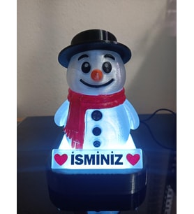 Kişiye Özel Hediyelik Isimli Kardan Adam Dekoratif Led Lamba - Adaptörlü (Mavi)