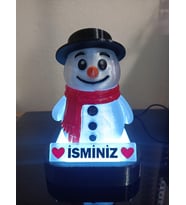 Kişiye Özel Hediyelik Isimli Kardan Adam Dekoratif Led Lamba - Adaptörlü (Mavi)