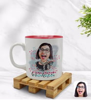 BK Gift Kişiye Özel O Bir Çiçek Karikatürlü İçi Kırmızı Renkli Kupa Bardak Model 2
