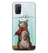 Oppo Atkılı Kedi Tasarımlı Şeffaf Telefon Kılıfı