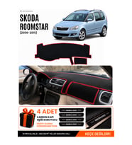 e-biz SKODA ROOMSTAR (2006-2015) Uyumlu Torpido Örtüsü, Torpido Kılıfı - Siyah-Kırmızı - SK002