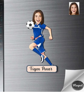 Kişiye Özel Futbolcu Kadın Ahşap Magnet -1