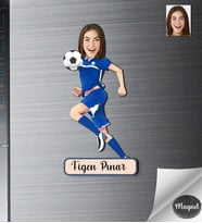 Kişiye Özel Futbolcu Kadın Ahşap Magnet -1