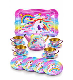 Unicorn Temalı Metal Çay Seti Oyuncak Evcilik Takımı 14 Parça