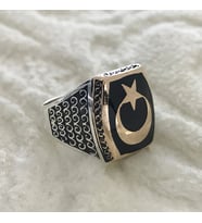 Ay Yıldız Türk Bayraklı 925 Ayar Gümüş Erkek Yüzük