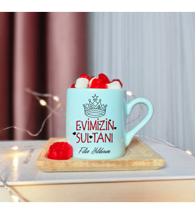 Evimizin Sultanı Tasarımlı Kişiye Özel Yeşil Türk Kahvesi Fincanı