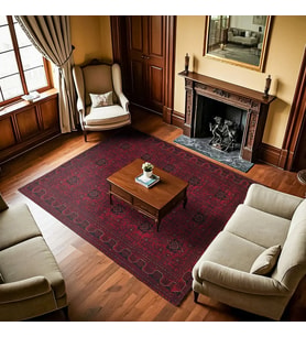 Koyu Bordo Etnik Stil Salon Halısı Dijital Baskı Kaymaz Tabanlı Geometrik Desenli Modern Seçenek
