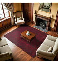 Koyu Bordo Etnik Stil Salon Halısı Dijital Baskı Kaymaz Tabanlı Geometrik Desenli Modern Seçenek