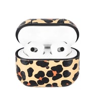 Apple AirPods 3.nesil Uyumlu Deri Kılıf Juni LEO-NE Leopar