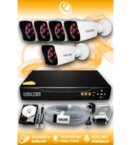 ELITCAM 5 Kameralı Kare 5 Dış Kamera Set 250 GB HDD Full HD Gece Görüşlü Güvenlik Kamerası Sistemi