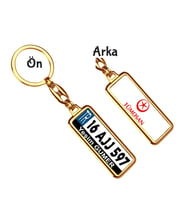 Kişiye Özel Tümosan Kırmızı Logo Tema Plaka Anahtarlık (Altın)