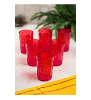 Akrilik Kırmızı 6lı Kısa Bardak & Su Meşrubat Kahve Yanı Bardağı 400 ml ( Cam Değildir )